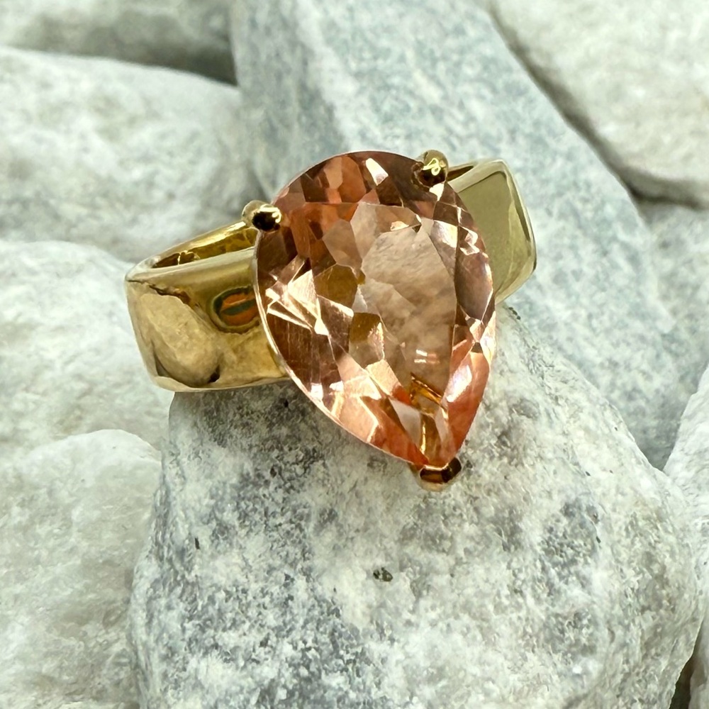 NWT Morganique Quartz 5.35ct Pear Solitaire Ring 18K Vermeil YG over 925 Size 6 - Picture 12 of 17
